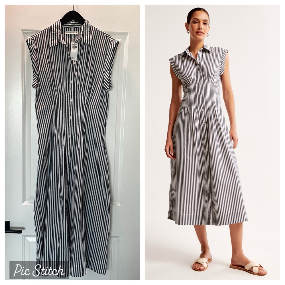Abercrombie & Fitch Blue and White Striped Midi Dress